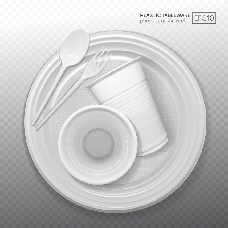 Vector conjunto de platos de plástico realistas sobre un fondo transparente.