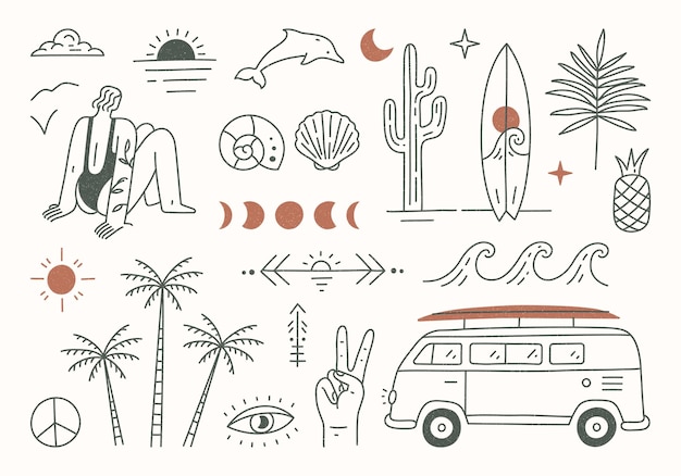 Conjunto de playa de verano Estilo boho retro vintage