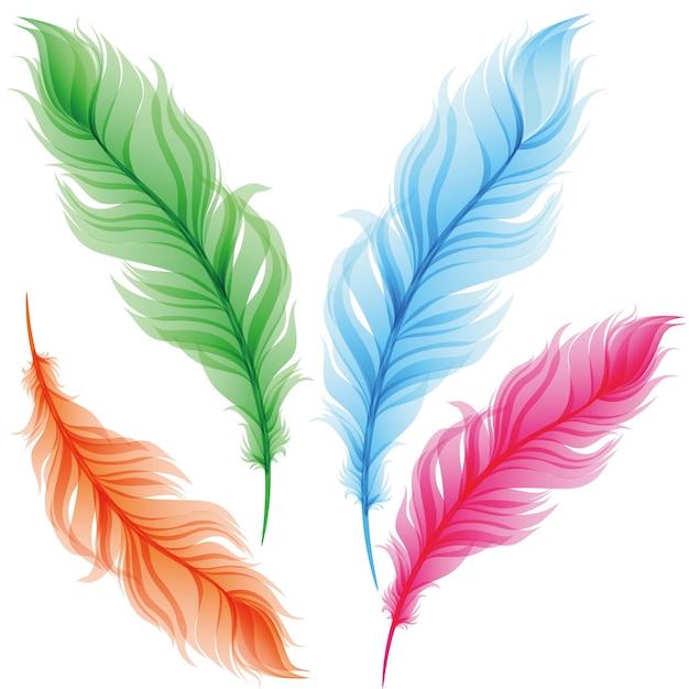 Vector conjunto de plumas transparentes de colores