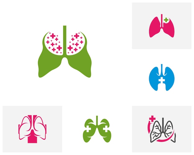 Conjunto de Plus Medical Lungs Logo Plantilla Diseño Vector Emblema Concepto Símbolo creativo Icono