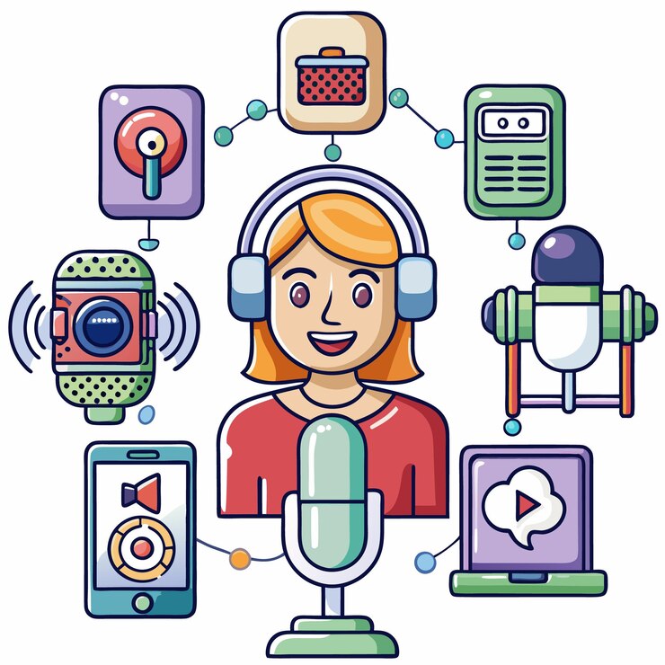 Vector conjunto de podcast lineicon