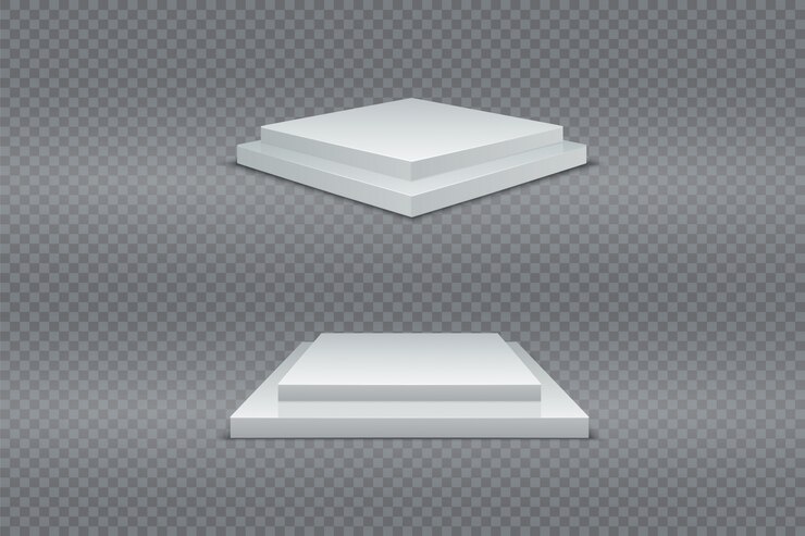 Vector conjunto de podio blanco. ganador de pedestales cuadrados de dos etapas en 3d. luz realista producto publicitario