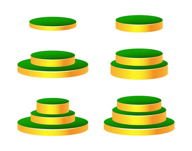 Conjunto de podio vectorial realista Maqueta de escena 3d Pedestal de premio de forma redonda Plataforma de soporte de escaparate dorado