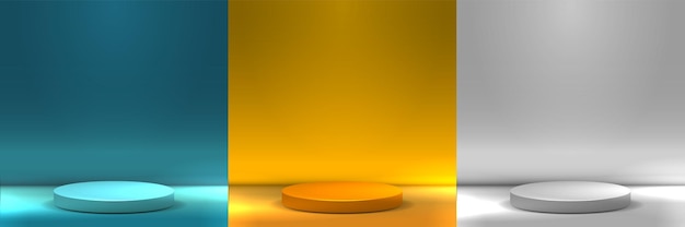 Un conjunto de podios 3D multicolores con iluminación de estudio