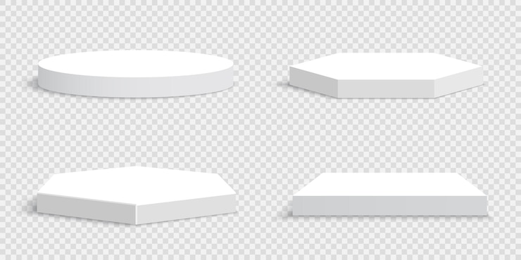 Vector conjunto de podios en blanco blanco sobre transparente. pedestales.