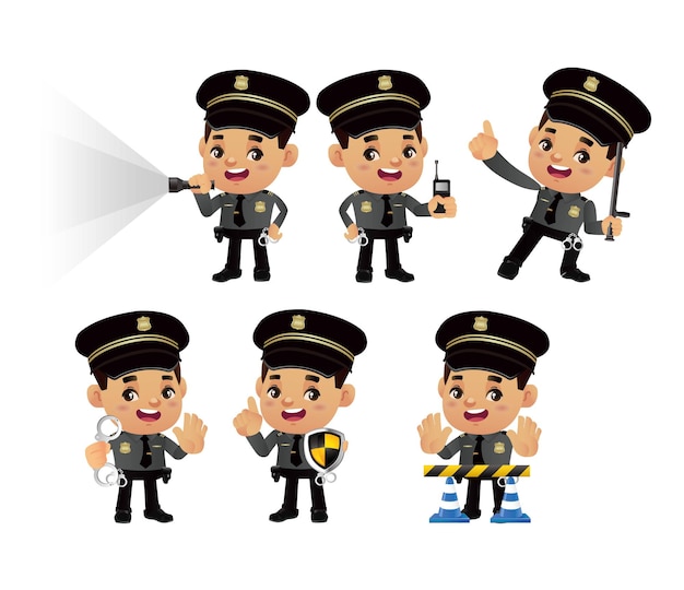 Vector conjunto de policía con diferentes poses.