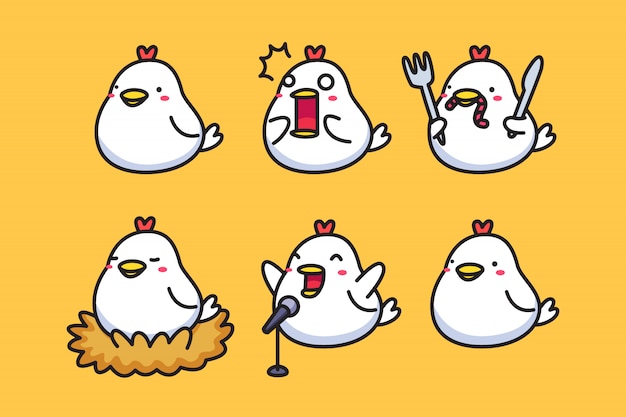 Vector conjunto de pollo de dibujos animados lindo