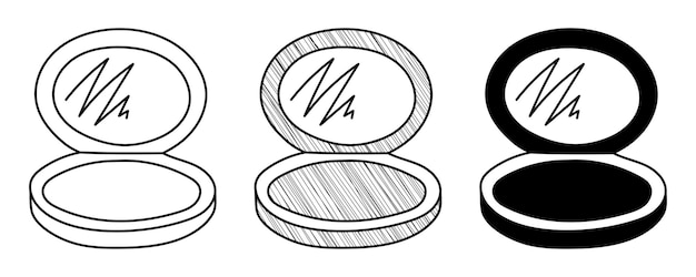 Conjunto de polvos faciales vectoriales dibujados a mano en un estilo de dibujos animados de garabatos