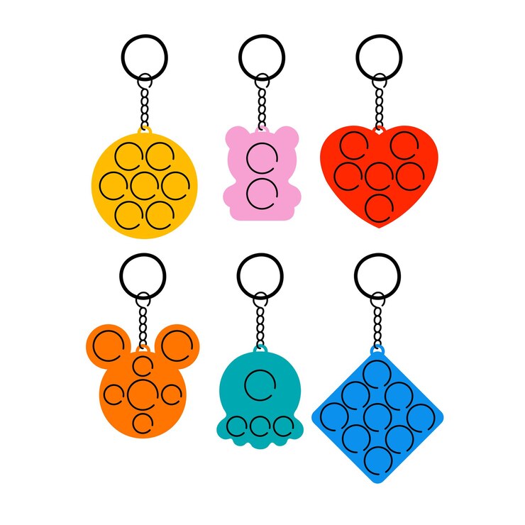 Conjunto de pop sensorial de moda que inquieta ilustraciones de llaveros coloridos