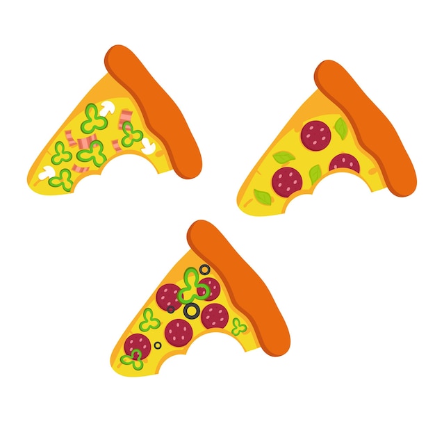 Conjunto de porciones de pizza en diferentes sabores Ilustración de comida rápida