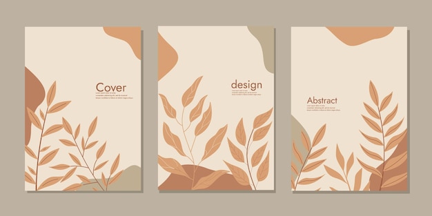 Conjunto de portada de cuaderno diseños florales dibujados a mano abstracto fondo botánico retro tamaño A4