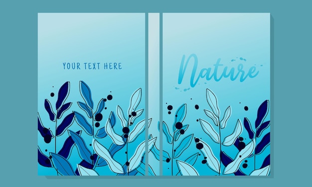 Conjunto de portada de libro azul. elemento de diseño floral botánico para cuaderno, folleto, libro, catálogo.