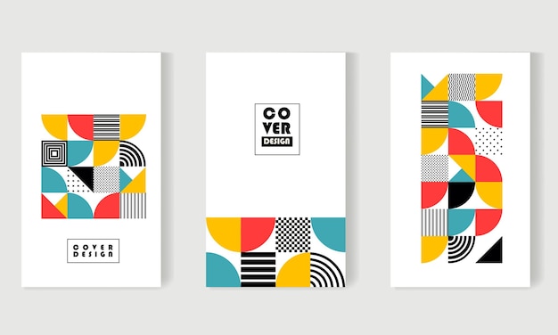 Un conjunto de portadas abstractas, fondos, carteles de la Bauhaus