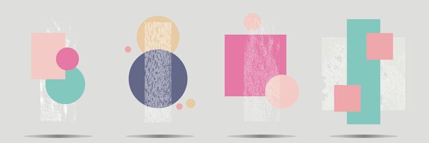 Conjunto de portadas con elementos gráficos geométricos y degradados. Aplicable para carteles, folletos.