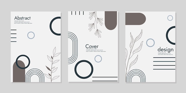 Vector conjunto de portadas de informes anuales dibujado a mano hojas de plantilla y arte de línea fondo y forma abstracta abstr