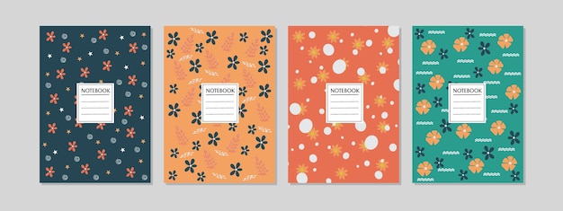 Conjunto de portadas de libros con motivos florales dibujados a mano. hermoso y lindo diseño. tamaño a4 para cuadernos, planificador