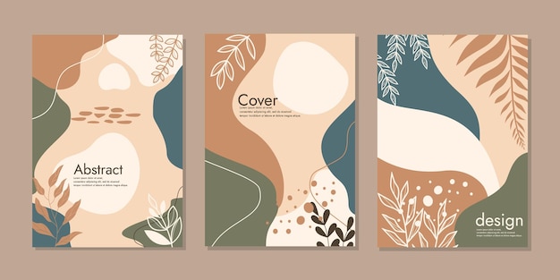 Conjunto de portadas de moda Diseño abstract y floral fresco plantilla de portada de libro de tamaño A4 para informe anual