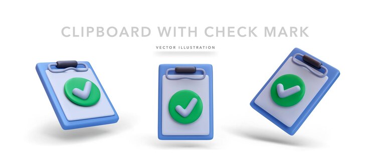 Vector conjunto de portapapeles 3d realista con marca de verificación aislada sobre fondo blanco ilustración vectorial