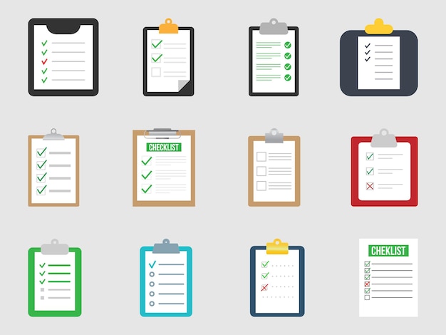 conjunto de portapapeles con iconos de lista de verificación para hacer ilustración de vector de símbolo de lista