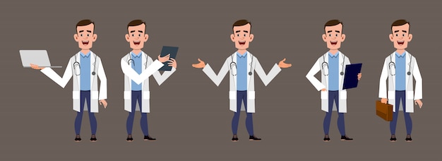 Conjunto de pose diferente de personajes joven médico