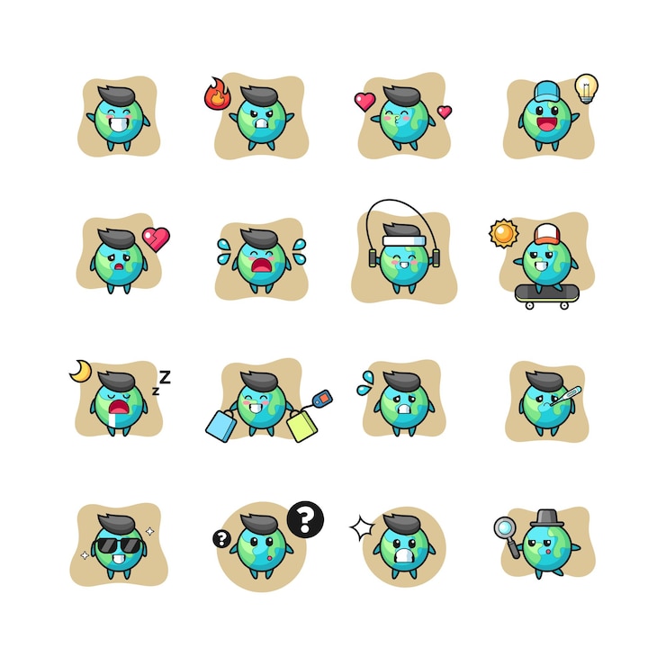 Vector conjunto de pose de personaje de tierra kawaii