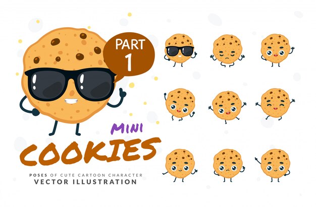 Conjunto de poses de dibujos animados de cookies.