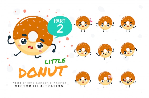 Conjunto de poses de dibujos animados de donut.