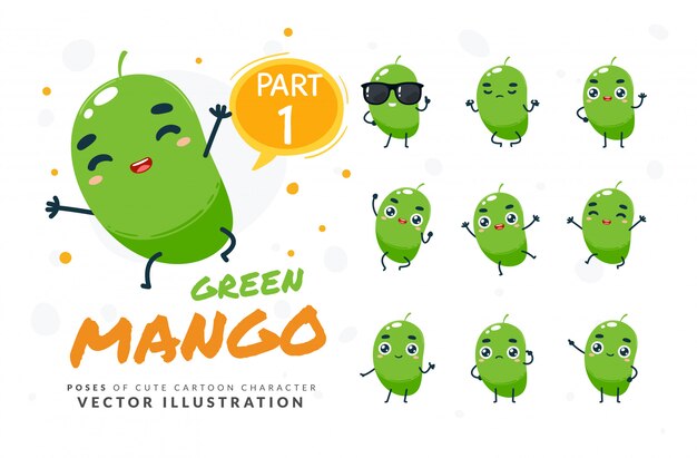 Conjunto de poses de dibujos animados de Green Mango.