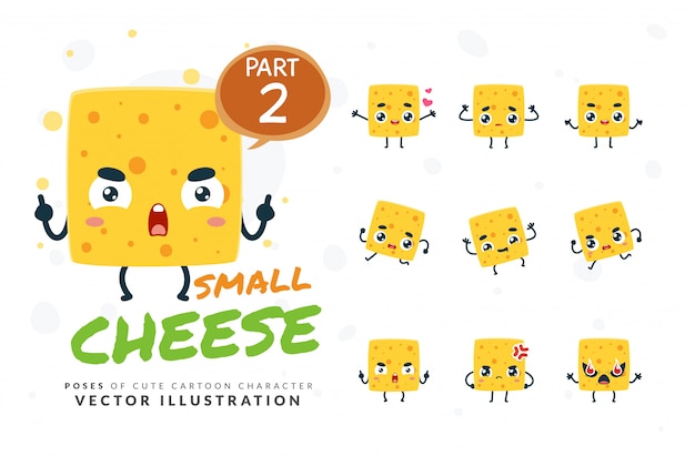 Conjunto de poses de dibujos animados de queso.
