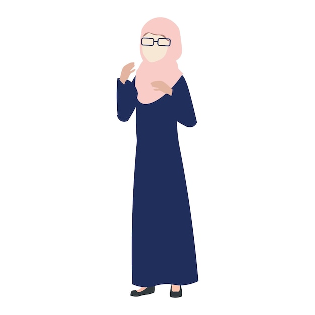Vector conjunto de poses de una mujer con gafas de hijab personas
