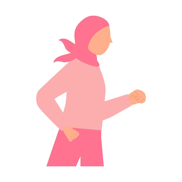 Vector conjunto de poses de una mujer hijab en rosa feliz