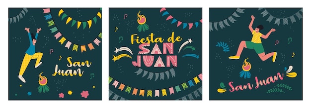 Conjunto de postal para celebración de san juan texto en español fiesta de san juan fiesta de san juan