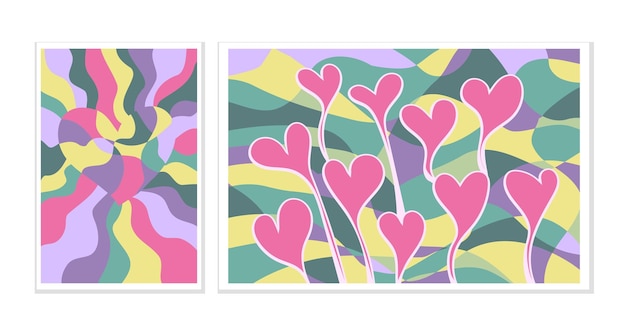Vector un conjunto de postales abstractas diseño de vectores de corazón día de san valentín