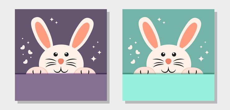 Vector conjunto de postales el conejito de pascua se asoma desde abajo