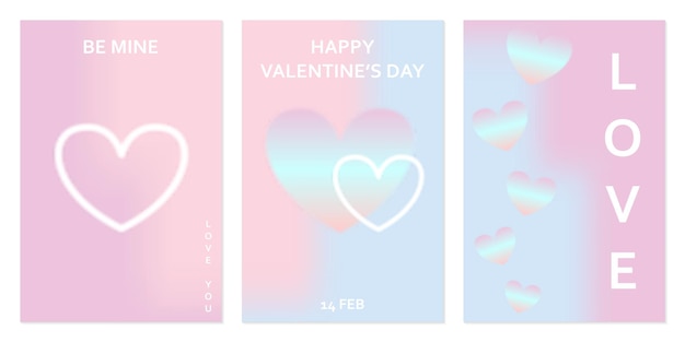 Conjunto de postales del Día de San Valentín Diseño de portadas de carteles de arte moderno encantador Plantillas de invitaciones y tarjetas de felicitación con gradientes del día de san Valentín