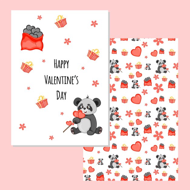 Un conjunto de postales para el Día de San Valentín Ilustración vectorial con animales para el Día de San Valentín Plantilla para postales, volantes, invitaciones