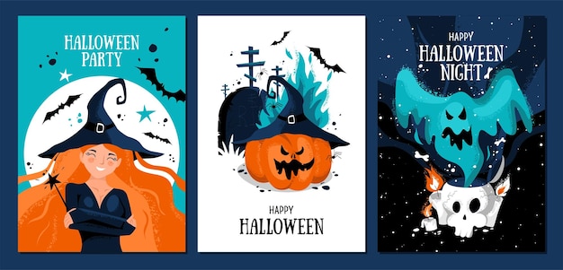 Conjunto de postales de halloween