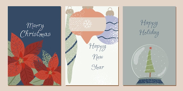Conjunto de postales invitaciones Navidad y Año Nuevo Banner festivo Decoraciones navideñas Cristo