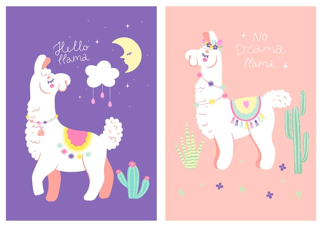 Vector conjunto de postales con lindas llamas