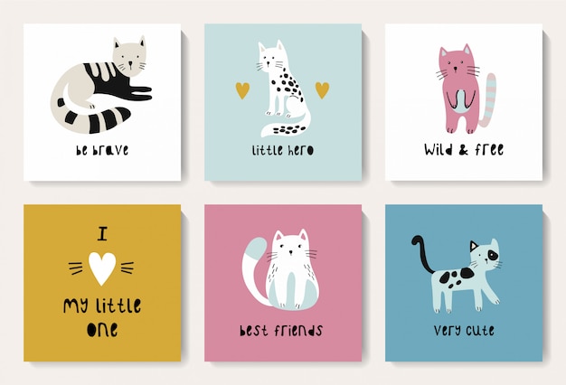 Un conjunto de postales con unos lindos gatos.