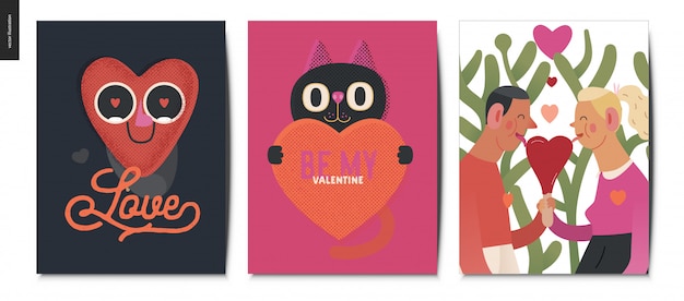 Conjunto de postales de san valentín