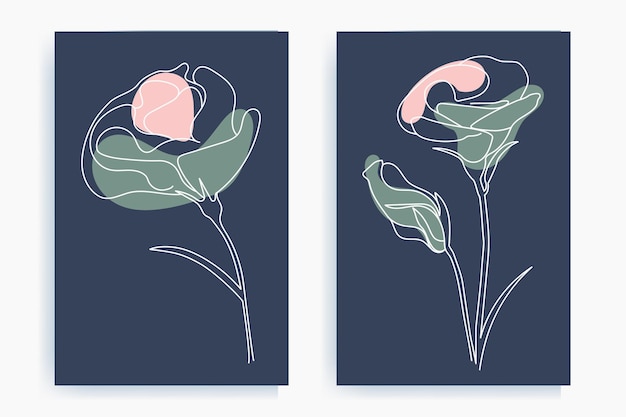 Conjunto de póster de arte de línea de flor botánica dibujada a mano arte de pared de flor minimalista de una línea