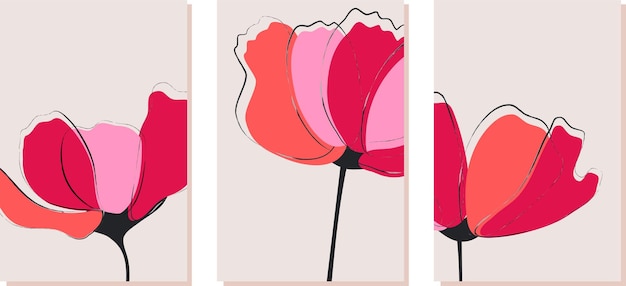 Conjunto de póster de arte de línea de flor botánica dibujada a mano Arte de pared de flor minimalista de una línea