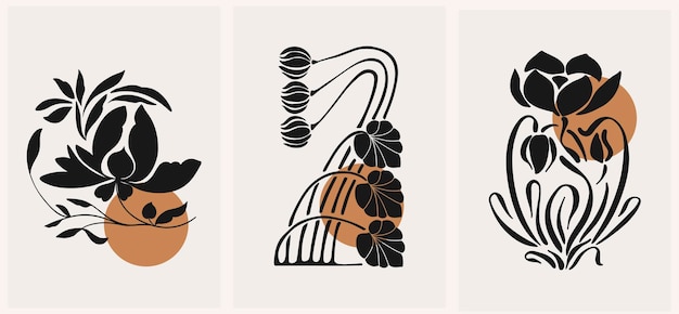 Conjunto de póster con estampado de flores Diseño dibujado a mano para papel tapiz decoración de pared impresión postal plantilla de portada banner