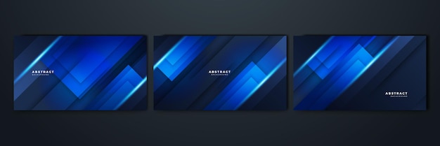 Conjunto de póster de fondo negro azul abstracto con red de tecnología dinámica Ilustración vectorial