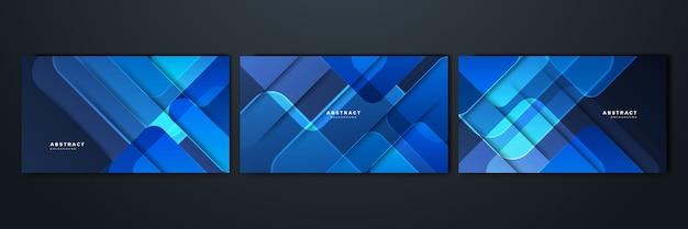 Conjunto de póster de fondo negro azul abstracto con red de tecnología dinámica Ilustración vectorial