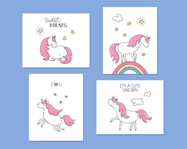 Conjunto de póster con unicornios y letras.