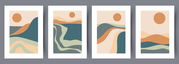 Conjunto de póster de vector de arte de pared imprimible. Diseño minimalista dibujado a mano para interior escandinavo.