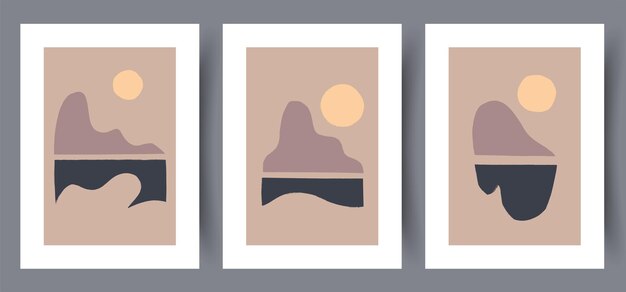 Conjunto de póster de vector de arte de pared imprimible. Diseño minimalista dibujado a mano para interior escandinavo.