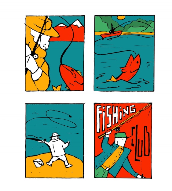 Conjunto de pósters de pesca